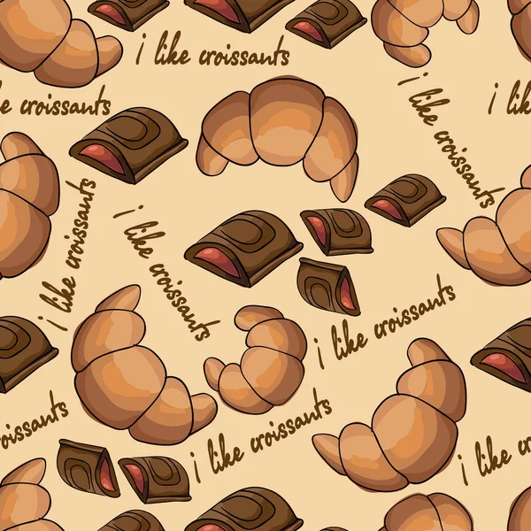 Sabrosos croissants y chocolate — Vector de stock