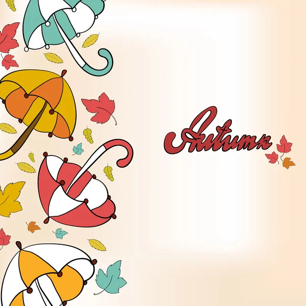 Hösten kort med blad och paraplyer — Stock vektor