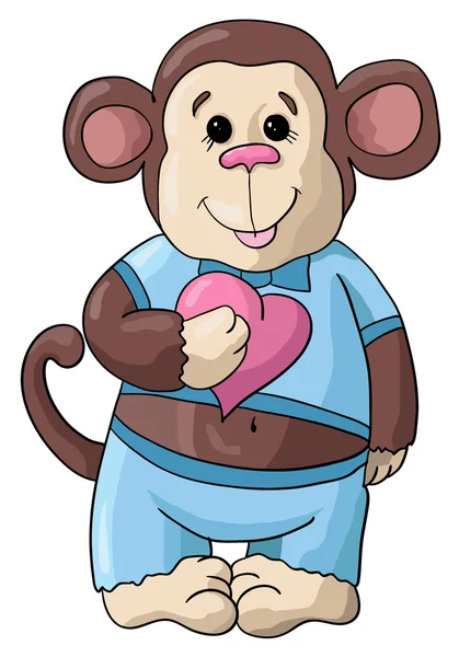 Monkey with pink heart — Stock vektor