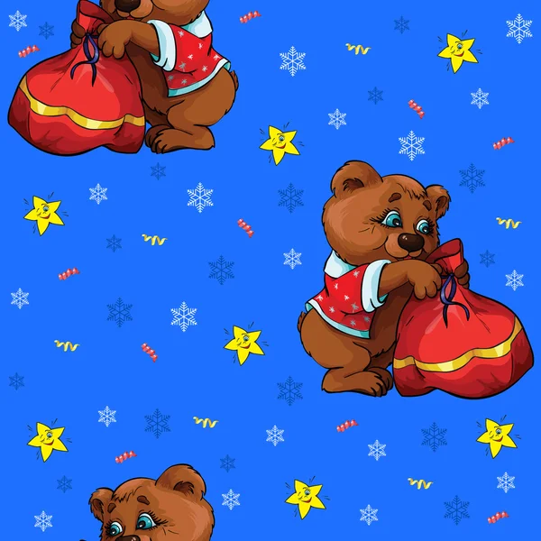 Pattern with teddy bears and snowflakes — Stok Vektör