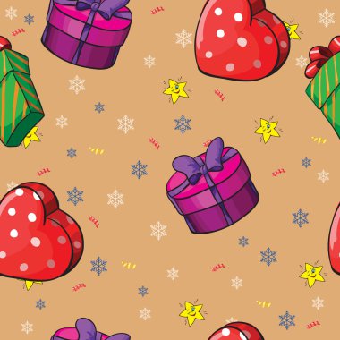 Hediyeler ve kar taneleri ile desen