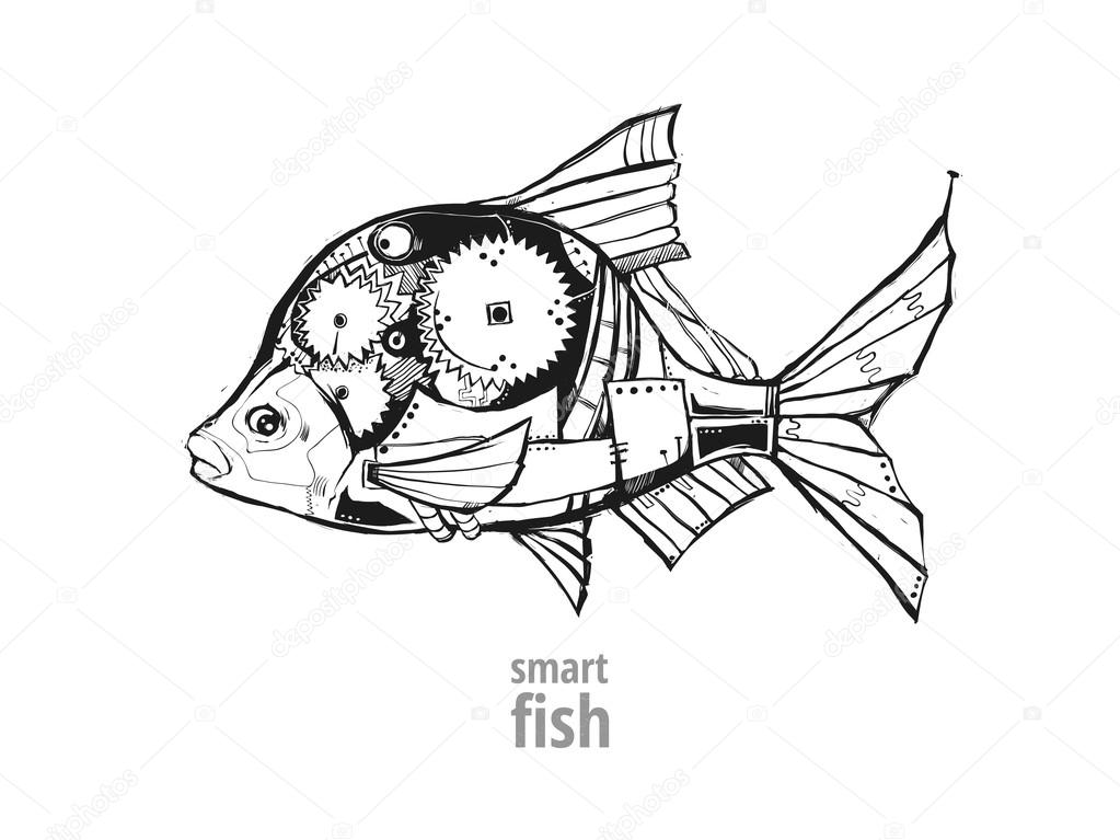 Beautiful mechanical fish — Stock Vector © widmachka 92448776