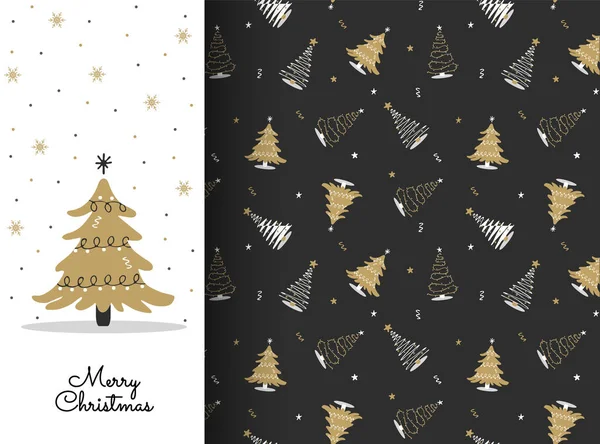 Nahtloses Muster mit weißem und goldenem Weihnachtsbaum. Winterliches Element. Neujahrsdesign für Karten, Hintergründe, Stoff, Geschenkpapier. Vektorillustration im flachen Stil. — Stockvektor