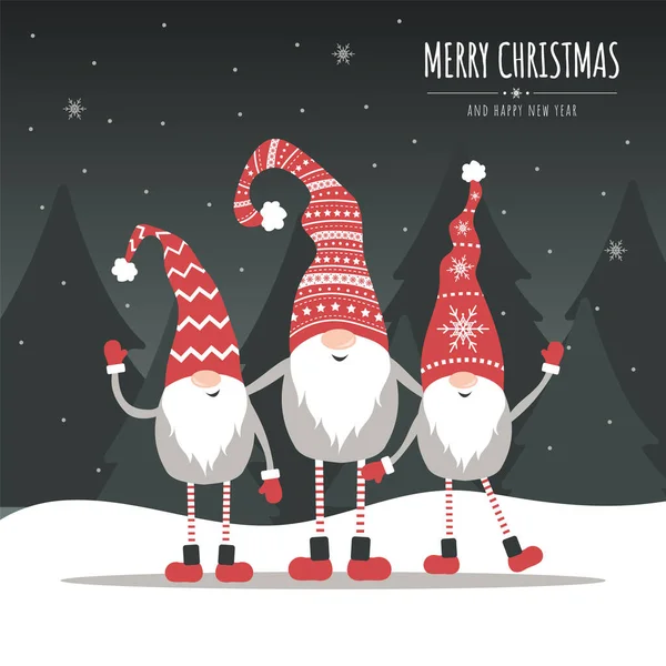 Vector Christmas card with gnomes. Season greeting. — Stock Vector