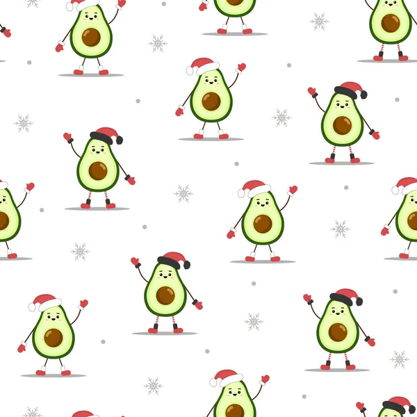 Kerst patroon met leuke avocado in santa hoed. Groeten van het seizoen. — Stockvector