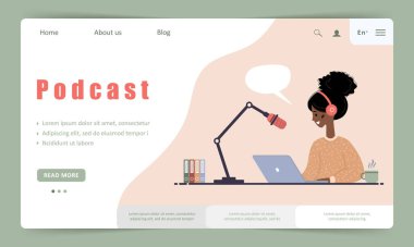 Podcast iniş sayfası şablonu. Radyo sunucusuyla röportaj. Çevrimiçi akış.