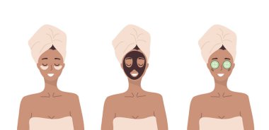 Kadınlar yüz derisi için kozmetik spa ameliyatları yaparlar. Sabah rutini.
