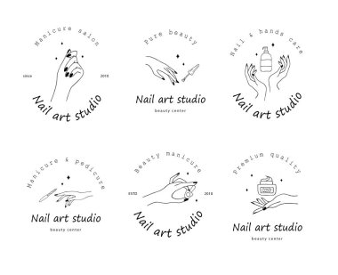 Tırnak sanatları stüdyosunun logosu. Güzellik merkezi, kaplıca salonu, manikür ve pedikür barı için modern tasarım.