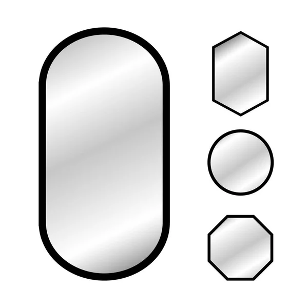 Moderne spiegels. Ovale en vierkante spiegels met zwart frame. Huis of badkamer inrichting. — Stockvector