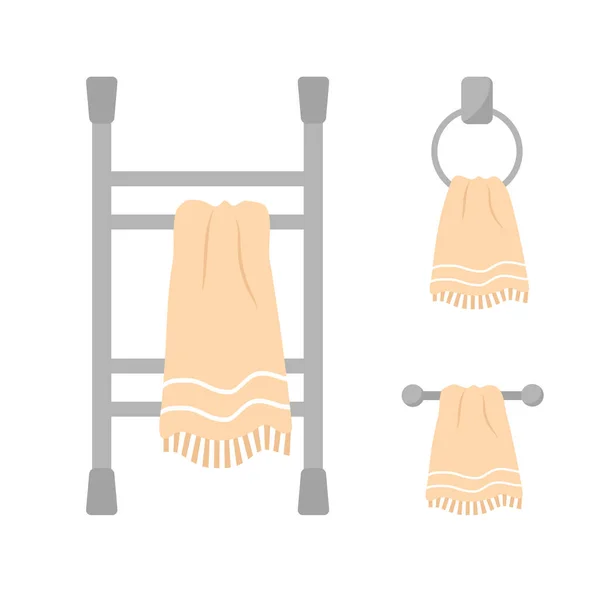 Beheiztes Handtuchhalter-Set. Ausstattung mit handgezogenen Handtüchern für das Badezimmer. — Stockvektor