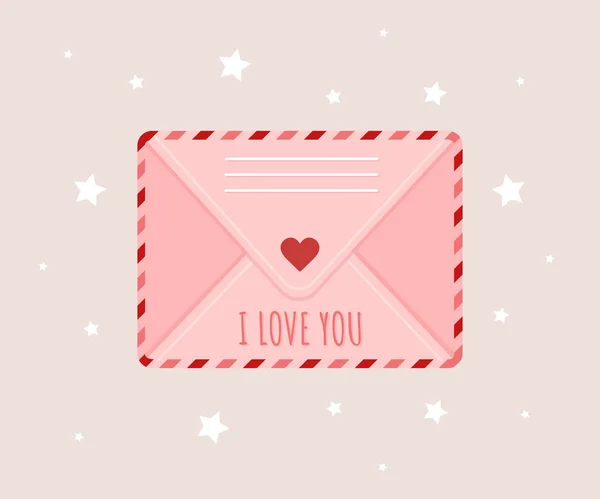 Colorful envelope in cartoon style. Happy Valentines Day. Cute design concept for 14 february. — Stock Vector