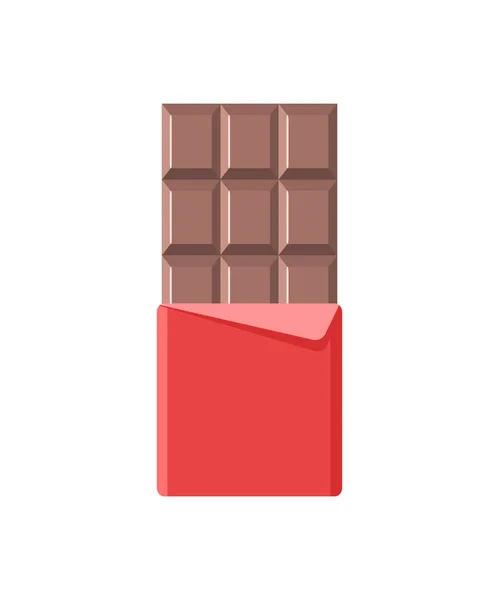 Chocolate bar icon. Open tasty milk chocolate in foil packaging. Flat dessert and sweet. Vector illustration in cartoon style. — Stock Vector