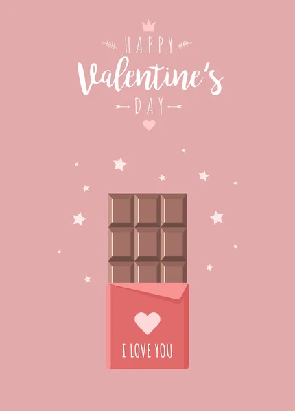 Sevgililer günü tebrik kartı ve çikolata. Şekerler ve şekerler. — Stok Vektör