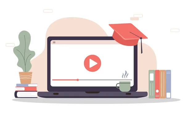 Online onderwijs. Platte ontwerp concept van training en video tutorials. Vector illustratie voor website banner, marketing materiaal, presentatie template, online reclame. — Stockvector