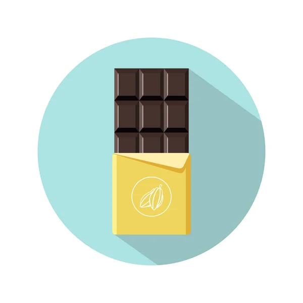 Chocolate bar icon. Open tasty bitter chocolate in foil packaging. Flat dessert and sweet. Vector illustration in cartoon style. — Stock Vector