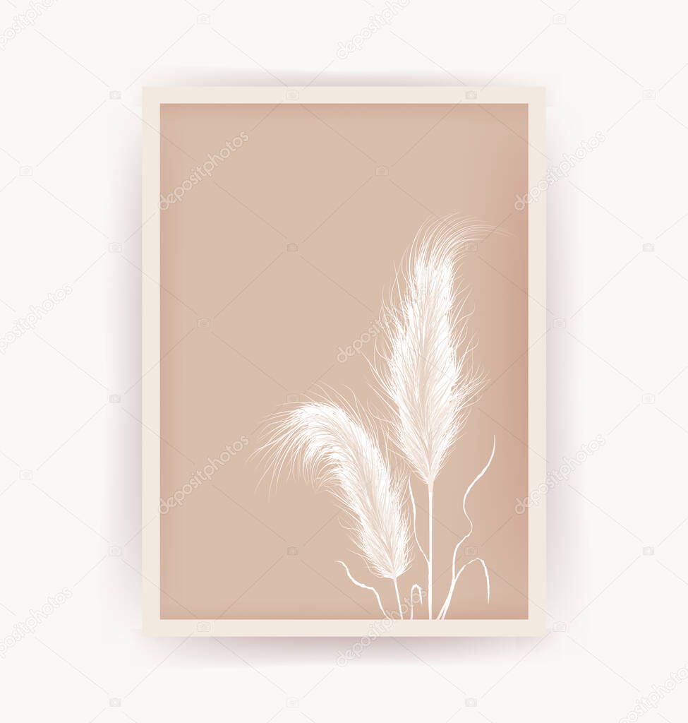 Posters with natural dried pampas grass. Scandinavian design for wallpaper and home decor. Contemporary geometric backgrounds. Modern vector illustration