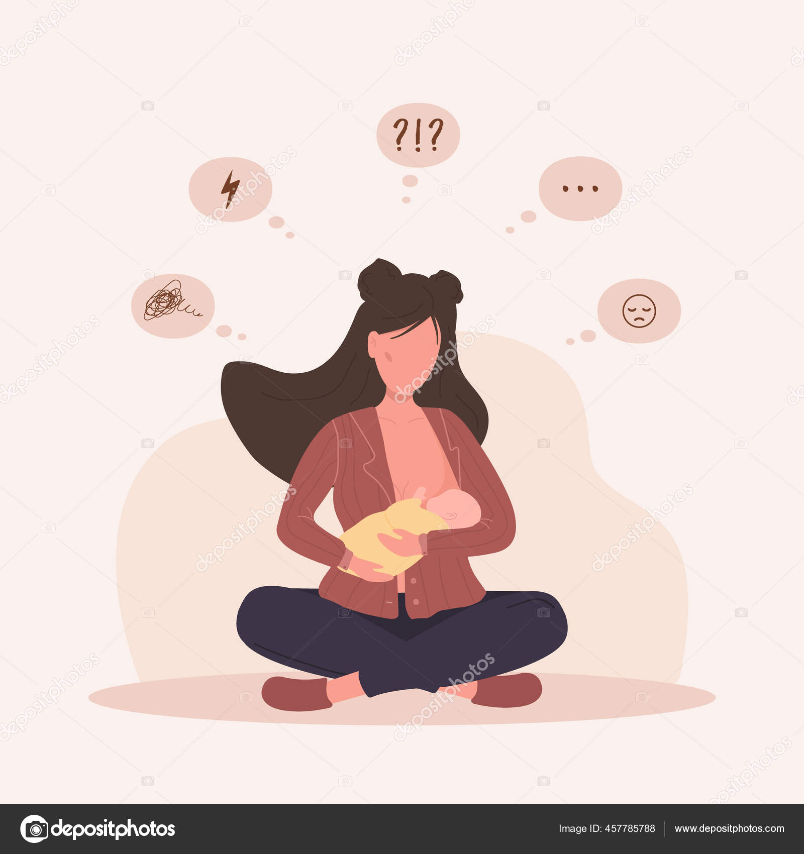 Breastfeeding problems and questions. Postpartum depression. Woman ...