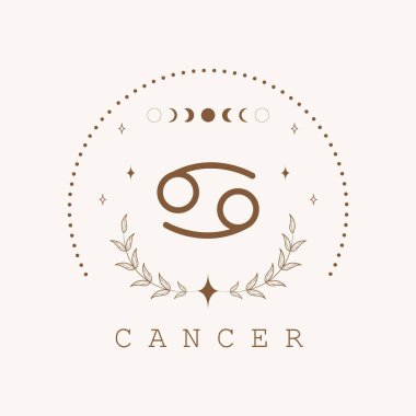 - Kanser. Boho tarzında Zodiac işareti. Astrolojik simge beyaz arkaplanda izole edilmiş. Gizemli ve esrarengiz. Yıldız falı logosu çizimi. Ruhani tarot kartı.