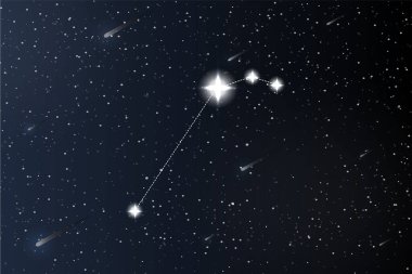 Koç burcu. Uzayın arka planında Zodiac takımyıldızı. Gizemli ve esrarengiz. Yıldız falı vektör çizimi. Ruhani tarot posteri. Sihirli tarot ve astroloji kartları