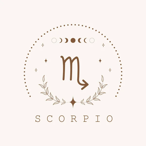Scorpio. Zodiac sign in boho style. Astrological icon isolated on white background. Mystery and esoteric. Horoscope logo vector illustration. Spiritual tarot card — Stock Vector