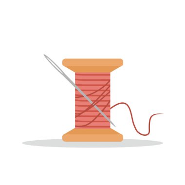 İğne ve iplik. Sevimli el çizimi skein. Terzi dükkanları. Çizgi film tarzında vektör illüstrasyonu