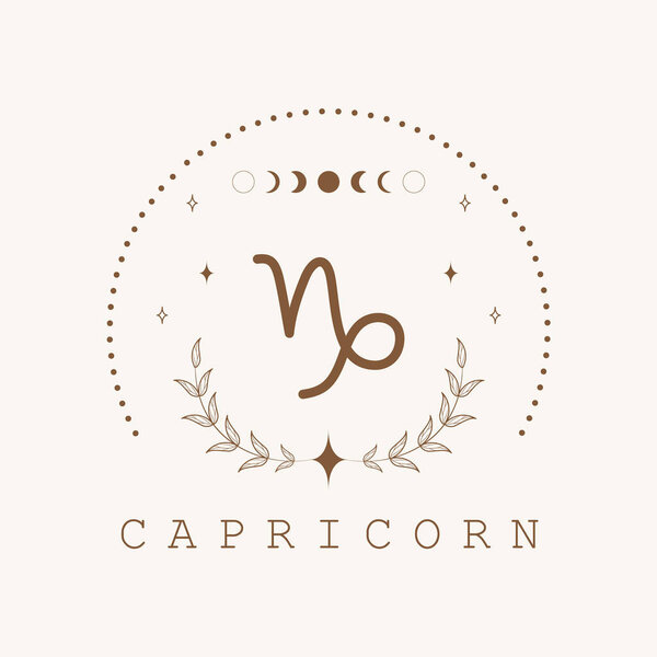 Capricorn. Zodiac sign in boho style. Astrological icon isolated on white background. Mystery and esoteric. Horoscope logo vector illustration. Spiritual tarot card