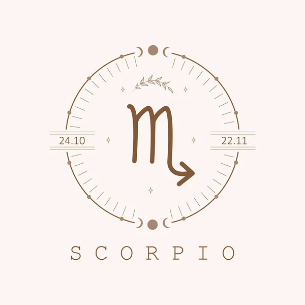 Skorpionen. Zodiac tecken i boho stil. Astrologisk ikon isolerad på vit bakgrund. Mysterium och esoterisk. Horoskop logotyp vektor illustration. Andligt tarotkort — Stock vektor
