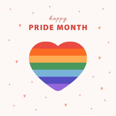 Mutlu Gurur Ayı konsepti. Gay geçit töreni. LGBT gökkuşağı bayrağı. Çizgi film tarzında vektör illüstrasyonu. Sosyal medya paylaşımı, kart veya afiş