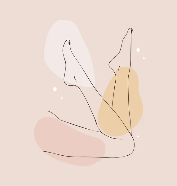 Hårborttagning. Linjära kvinnliga mjuka ben. Kvinnlig kroppsvård. Vektor Illustration av eleganta fötter i en trendig minimalistisk stil. Epilering, skönhet och hälsa koncept — Stock vektor