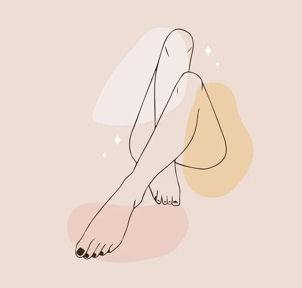 Épilation. Jambes lisses féminines linéaires. Soins du corps des femmes. Illustration vectorielle de pieds élégants dans un style minimaliste tendance. Concept d'épilation, beauté et santé — Image vectorielle