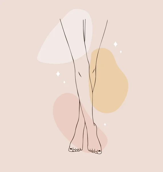 Épilation laser et cosmétologie. Jambes lisses féminines. Procédure d'épilation. Soins de la peau et concept SPA. Illustration vectorielle de pieds élégants dans un style minimaliste tendance. Logo linéaire — Image vectorielle