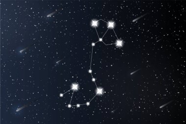 Akrep. Uzayın arka planında Zodiac takımyıldızı. Gizemli ve esrarengiz. Yıldız falı vektör çizimi. Ruhani tarot posteri. Sihirli tarot ve astroloji kartları