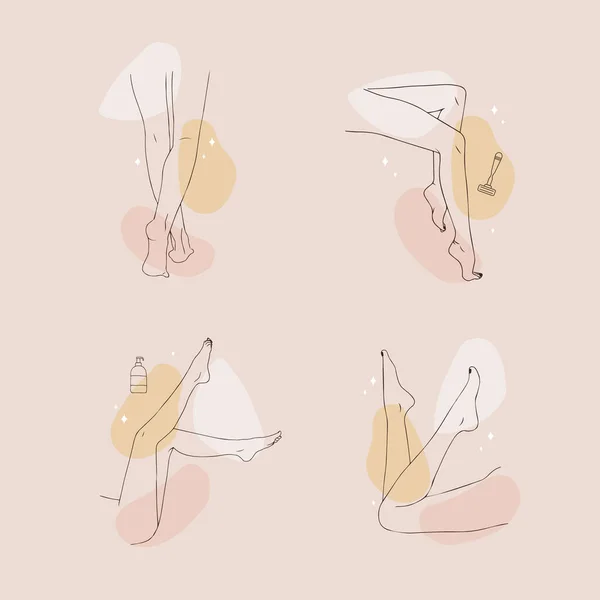 Épilation. Jambes lisses féminines linéaires. Soins du corps des femmes. Illustration vectorielle de pieds élégants dans un style minimaliste tendance. Concept d'épilation, beauté et santé — Image vectorielle