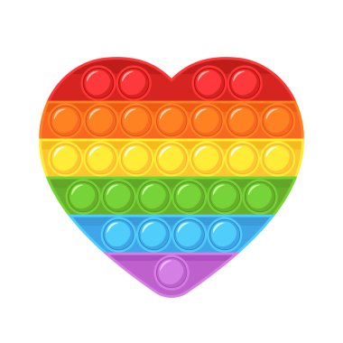 Kıpırdayın. Kalp şeklinde stres önleyici çocuklar oyunu. Moda duyusal oyuncaklar. Köpüklü renkli bir el oyuncağı. Çizgi film tarzında vektör illüstrasyonu