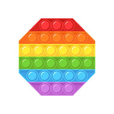 Kıpırdayın. Moda duyusal oyuncaklar. Sekizgen şekilli stres önleyici çocuk oyunu. Köpüklü renkli bir el oyuncağı. Çizgi film tarzında vektör illüstrasyonu