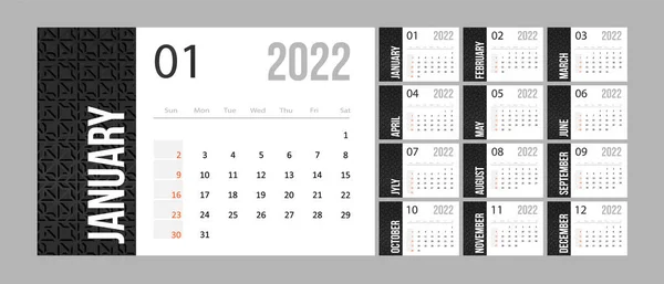 2022 takvim şablonu. Minimalist tarzda tek renkli iş planlayıcısı. Hafta pazar günü başlıyor. Düz vektör illüstrasyonu