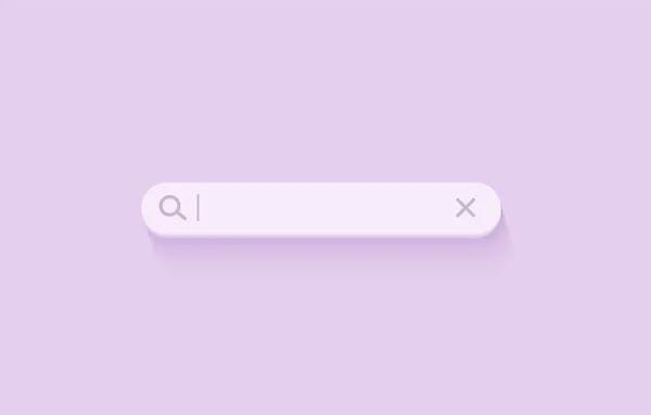 3D sökfält. Webbläsare knapp för webbplats och UI design. Mall för sökformulär. Vektor illustration på mjuk violett bakgrund — Stock vektor