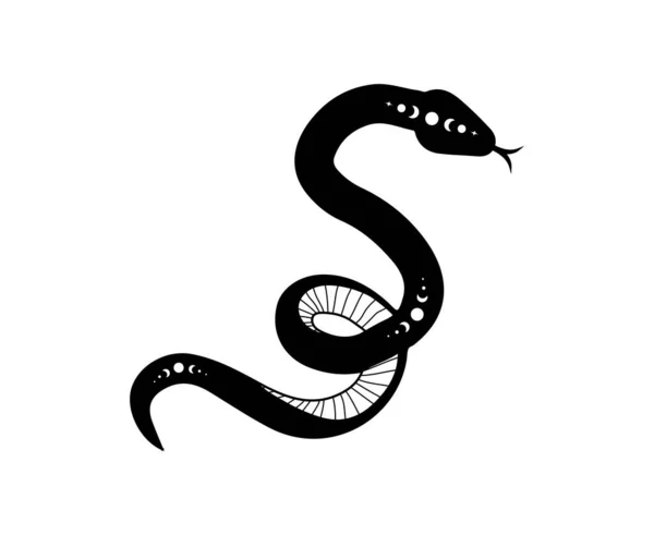 Magic snake in boho style with moon. Mystical symbol in a trendy minimalist style. Esoteric vector illustration — Stock Vector