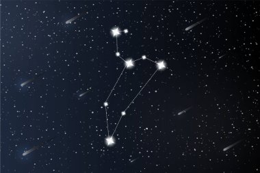 Leo! Uzayın arka planında Zodiac takımyıldızı. Gizemli ve esrarengiz. Yıldız falı vektör çizimi. Ruhani tarot posteri. Sihirli tarot ve astroloji kartları