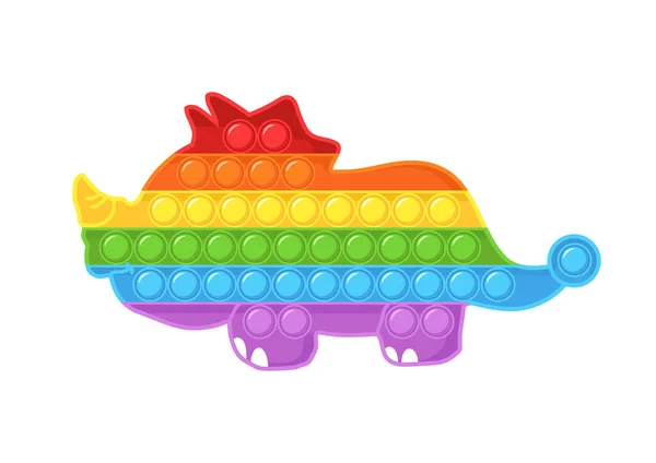 Pokręć się. Modna zmysłowa zabawka. Dinozaur w kształcie antystresowej gry dla dzieci. Kolorowa zabawka do rąk z bąbelkami. Ilustracja wektora w stylu płaskiej kreskówki — Wektor stockowy