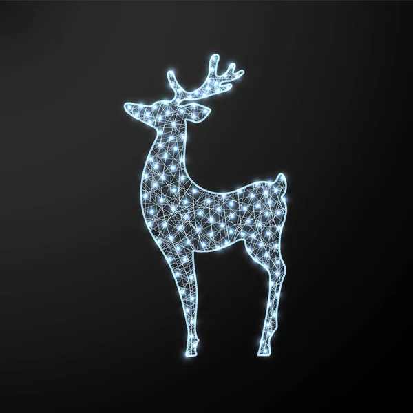 Christmas glowing deer. New year figure with garland. Realistic vector illustration — Stock Vector