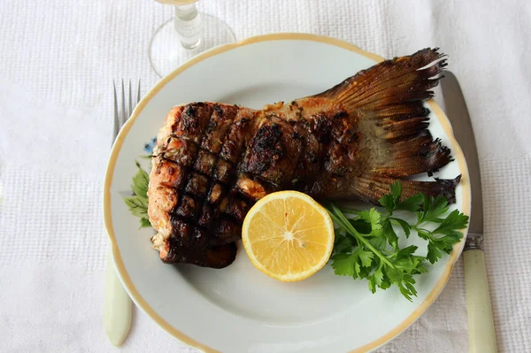 Serve salmon with lemon — Stock Photo, Image