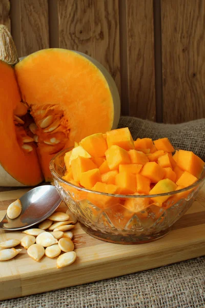Pumpkin, diced for cooking recipe — Stock Photo, Image