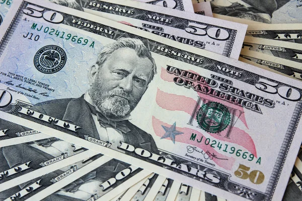 Notas de dólar, face deitada — Fotografia de Stock