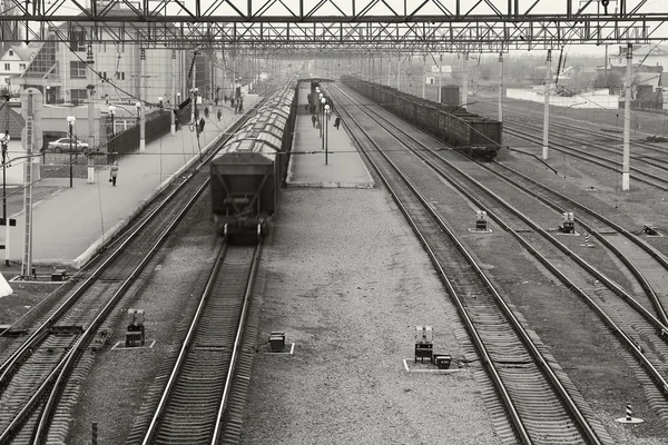 Tren de mercancías en movimiento a velocidad en la carretera —  Fotos de Stock