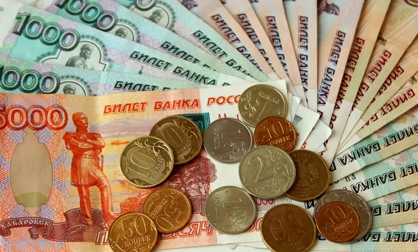 Russian rubles banknotes posted a fan — Stock Photo, Image