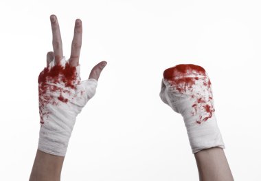 bir bandaj, kanlı bandaj, dövüş kulübü, sokak kavgası, şiddet, kanlı Tema, siyah arka plan, izole, kanlı yumrukları, boksör, kanlı elini sıktı elleri bir bandaj, beyaz arka plan ile bağlı