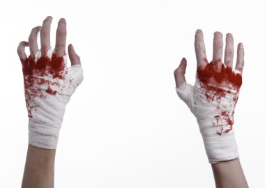 bir bandaj, kanlı bandaj, dövüş kulübü, sokak kavgası, şiddet, kanlı Tema, siyah arka plan, izole, kanlı yumrukları, boksör, kanlı elini sıktı elleri bir bandaj, beyaz arka plan ile bağlı