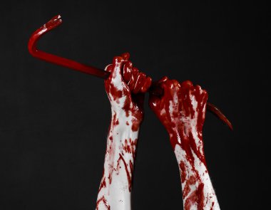 Levye, el kanca, halloween Tema, katil zombiler, izole, siyah arka plan, kanlı levye ile kanlı eller