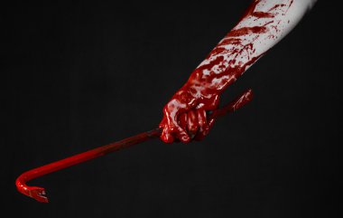 Levye, el kanca, halloween Tema, katil zombiler, izole, siyah arka plan, kanlı levye ile kanlı eller